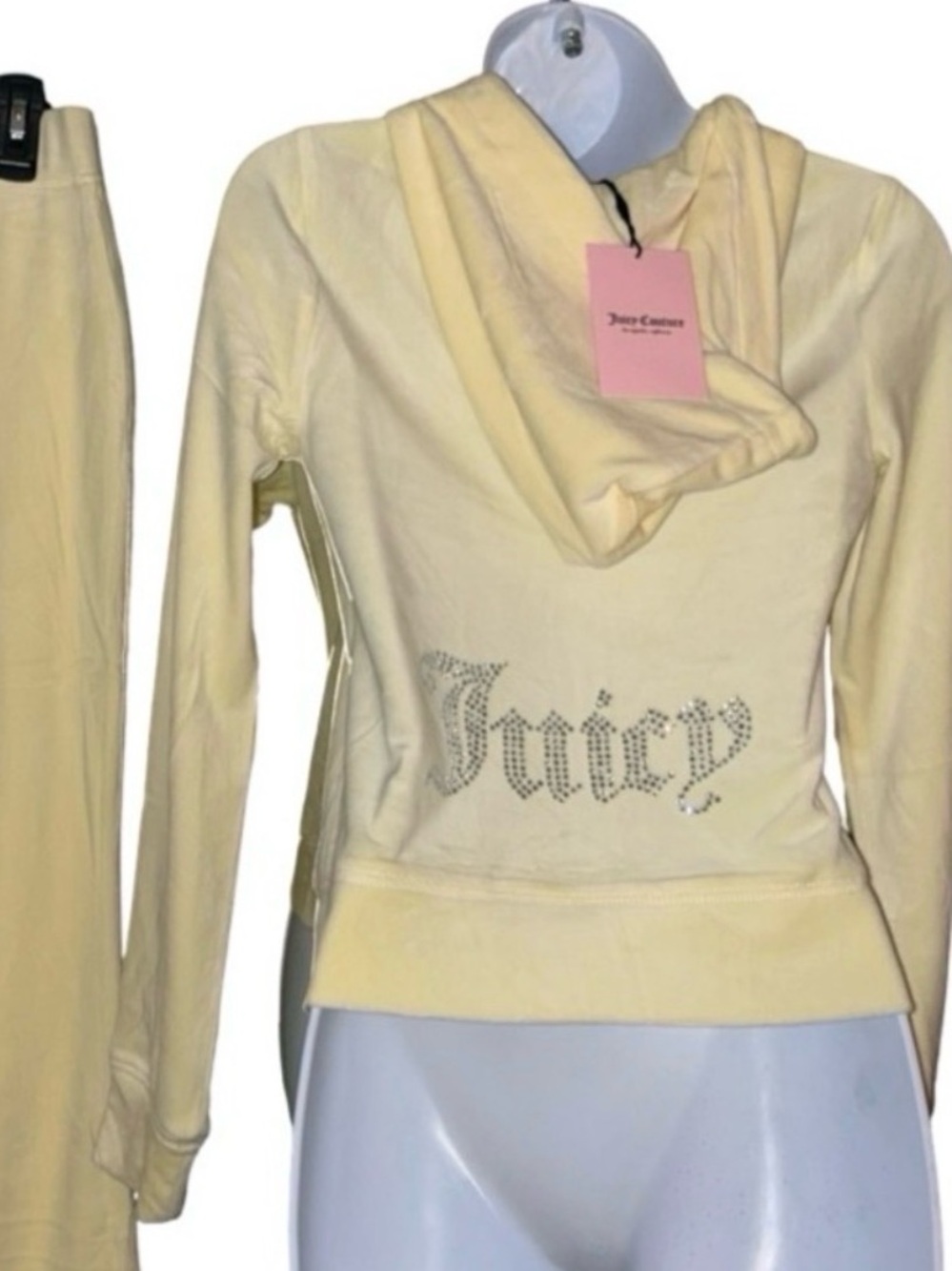 JUICY COUTURE SOFT YELLOW
OG BLING RHINESTONE VELOUR TRACKSUIT HOODIE XS NWT - Picture 5 of 6